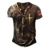T-shirt manches courtes col en v pour homme, Streetwear, gothique, Punk, surdimensionné, avec boutons Vintage